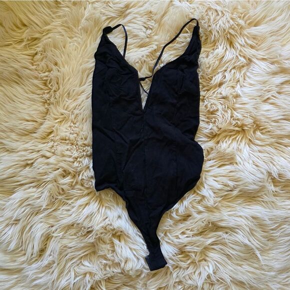 Free People Black Deep V Underwire Backless Bodysuit Small - Picture 1 of 6